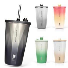 TYESO Tumbler with Straw, Stainless Steel, Wide Mouth, Vacuum Insulated, Home Office Outdoor, Multi-Color, Keeps Hot and Cold, with Lid, 600ml, Large Capacity, for Girls and Boys