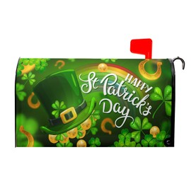 Happy St Patricks Day Mailbox Cover Magnetic Standard Size 18" X 21" Shamrock Clovers Rainbow Green Hat Mailbox Covers Magnetic Mailbox Covers Post Letter Box Cover for Outdoor Decor