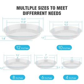 UPMCT 6 Pack Plant Saucer, 4 6 8 10 12 Inch Durable Plant Tray Flower Pot Saucer Round Pallets for Indoors and Outdoor, Plant Container Accessories (12 Inch, White)