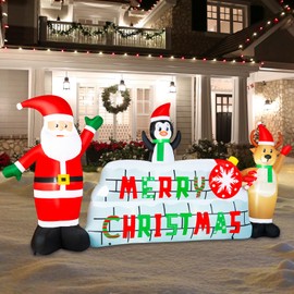BRDJade 10FT Christmas Inflatable Outdoor Decoration, Merry Christmas Inflatable Banner Blow Up Yard Decorations Inflatable Santa Claus Reindeer Lighted Christmas Decor for Xmas Party Garden Yard Lawn