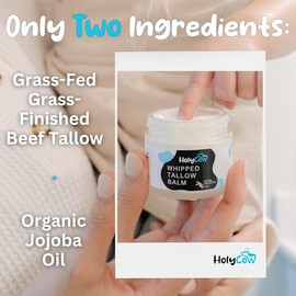 HolyCow 100% Grass Fed Beef Tallow For Skin - Whipped Tallow Balm with Organic Jojoba Oil (Unscented/Herb-Infused), Grass Fed Beef Tallow Face Moisturizer for Eczema, Baby, Lip Balm