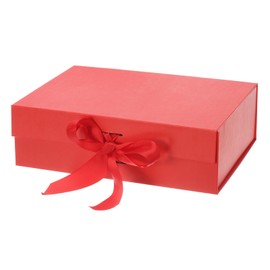 PATIKIL 9x7x3 Inch Magnetic Gift Box, Collapsible Paper Party Favor Boxes with Lid and Ribbon for Wedding Valentine's Day Birthday, Red