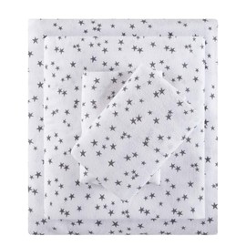 Oakestry 3Pc Cozy Soft Cotton Flannel Print Animals Stars Cute Warm Breathable Warm Deep Pocket Sheets, Twin, Grey Stars