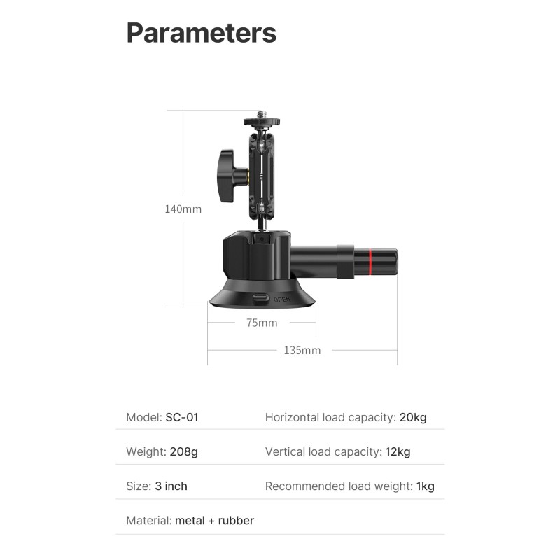DJI, Instar360, GoPro Ulanzi SC-01 Strong Suction Cup Mount for
