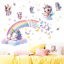 Unicorn Rainbow Wall Stickers Decorative Baby Little Girls Room Art Bedroom Quotes Decorations Decals