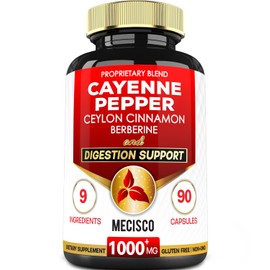 Mecisco Cayenne Pepper Supplements with Turmeric Curcumin Root, Berberine HCl, Ceylon Cinnamon Bark & More - 90 Capsules - Support Digestion Health, Immune System & Body Balance