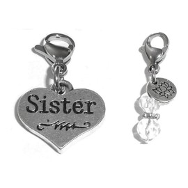 Hidden Hollow Beads Clip On Charm, Bag, Purse, Handbag, Message, Keychain, Zipper Pull, Bracelets, Necklaces, Jewelry (Sister)