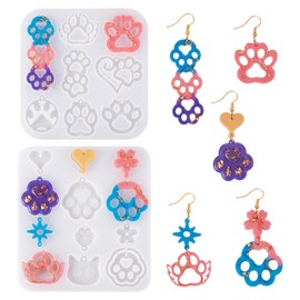 Craftdady 2 PCS Paw Print Silicone Molds Cat Dog Footprint Epoxy Resin Casting Mold Pet Puppy Kitten Paw Resin Mold for Crafts DIY Dog Collar Earrings Keychain Jewelry Making Supplies