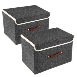 TYEERS 2x Foldable Storage Boxes with Lids, Storage for Clothes, Organiser Boxes for Toys, Shelf, Black