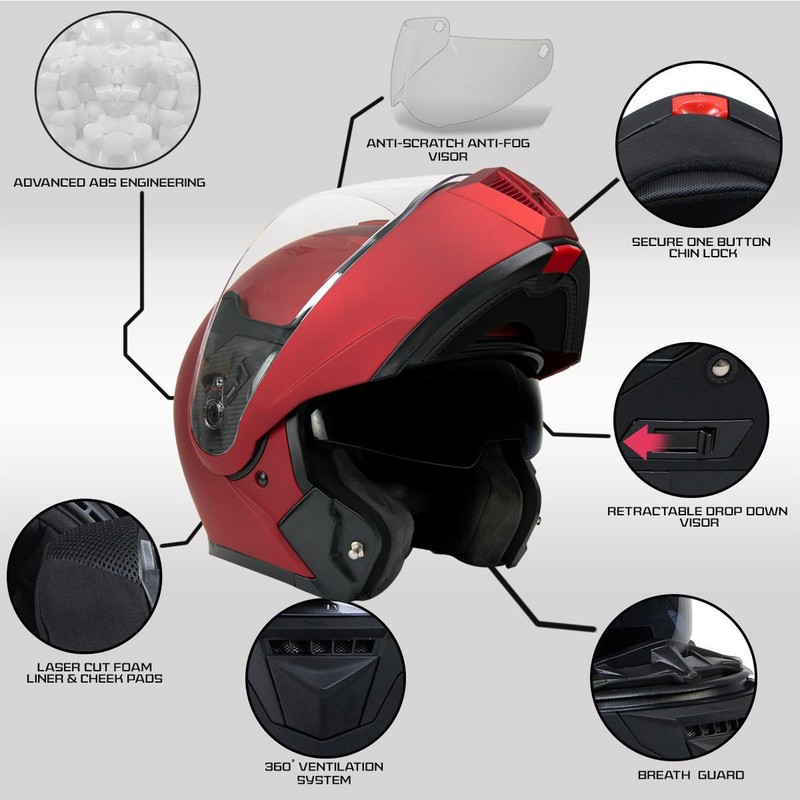Milwaukee Helmets MPH9827DOT Cypher Flat Red Advanced Motorcycle Modular Helmet