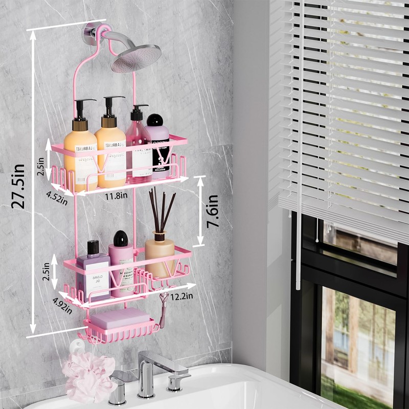 DAOYA Hanging Shower Caddy Over ShowerHead, Anti-Swing Shower Organizer For