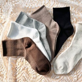 3 Pairs Women's Ribbed Mid-Calf Socks - Made in Korea All-Season Brown (3 Pairs) 5ea