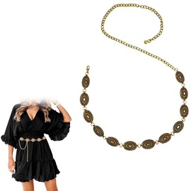 ZEPIQOR Women's Concho Chain Belt Waist Chain Turquoise Waist Belt Adjustable Metal Western Cowgirl Belt for Dress Waist Chain Gold Waist Chain Belt Women's Gold