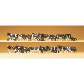 Preiser 14408 HO Scale Dairy Cows pkg(30) -- Holsteins (black, white)