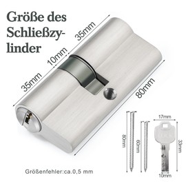 Hengsong Lock Cylinder 40/40 Cylinder Lock with 8 Keys, Profile Cylinder for Front Door, Door Cylinder for Front Door, Door Lock Interior Door, Approx. 6 cm x 1.5 x 3 cm, Silver