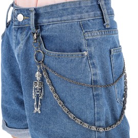 Pants Chain Skeleton Wallet Chain,Skull Wallet Chains Biker Jean Pocket Chains Belt Unisex Pant Trouser Skull Black Metal Accessories for Men Women