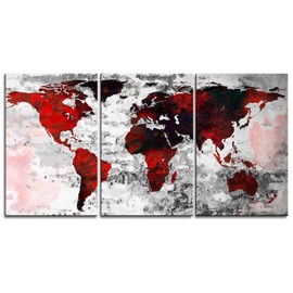 Original by BoxColors LARGE 30"x 60" 3 Panels 30"x20" Ea Art Canvas Print Watercolor Texture Map Old brick Wall color red black white decor Home interior (framed 1.5" depth)