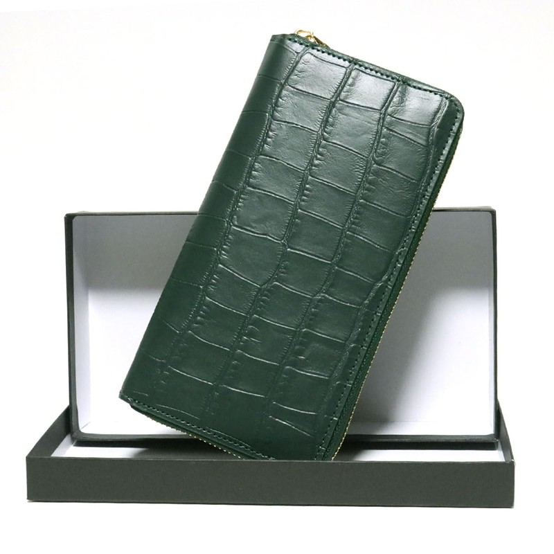 Belkut Matte Crocodile Embossed Cowhide Leather Round Zip Long Wallet