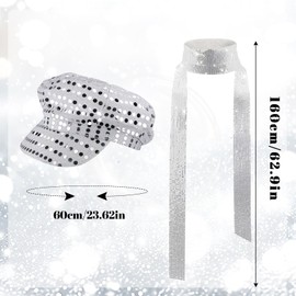 SAIIURV Pack of 2 Sequin Hat, Disco Costume 70s 80s Accessories with Sequin Hat, Glitter Neckerchief, Long Narrow Tie for Disco Glitter Costume Accessories, Costume Carnival Theme Party (Silver)