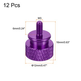 sourcing map 12pcs M3x6mm Knurled Thumb Screw Computer Case Threaded Hand Tighten Screws Aluminum Alloy for PC Case, Purple