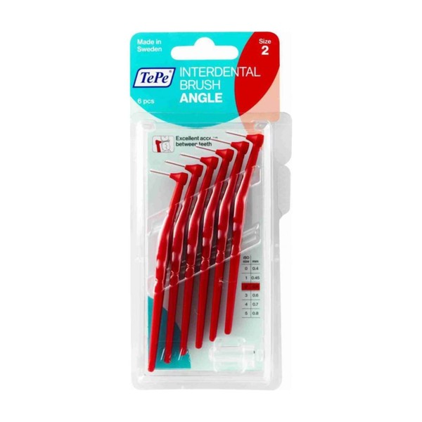TePe Angle Spacer Brush Red (0.5 mm – Size 2) / Easy and Effective Intermediate Cleaning, Longer Angled Shaft / 1 x 6 Brushes