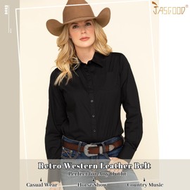 JASGOOD Ladies Vintage Western Leather Belts for Women Genuine Leather with Buckle,Suit Pant Size 28-34 Inches,D-Dark Coffee