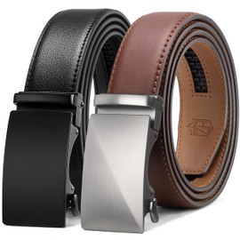 Zitahli Ratchet Belt for Men - 2 Packs Leather Mens belt For Gift Men Dress and Casual,Trim to Fit Size 34"-48"
