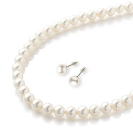 Pearl Necklace/Earrings Set, Natural Seashell, Earrings