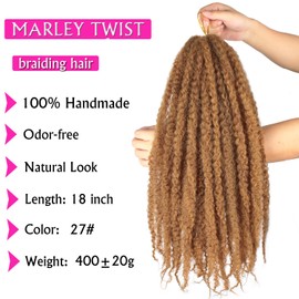 Seafung Extensiones De Cabello Trenzado Marley Twist De 45 Cm (8 Paquetes). Extensiones De Cabello Trenzado Afro, Rizado Y Suave, De Crochet Natural (45 Cm, 8 Paquetes, N.° 27).
