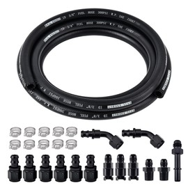 EVIL ENERGY 3/8 Fuel Line Kit 25FT, SAE 30R7 NBR Rubber Push Lock Fuel Hose with 14 Fitting Adapters and 10 Hose Clamps, 25PCS