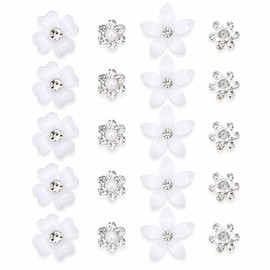 20 Pcs Mini Rhinestone Flower Hair Pins for Girls Women, Cute White Decorative Wedding & Bridal Hair Clips, Flower Girl Hair Accessory