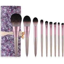 KICAS Portable Makeup Brush Set Premium Synthetic Kabuki Foundation Face Powder Blush Eyeshadow Brushes Makeup Brush Kit with Bag (PINK, 9 Pics)