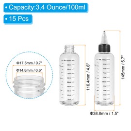 PATIKIL 3.4oz(100ml) Plastic Dispensing Bottle, 15Pcs Squeeze Graduated Empty Bottles with Black Twist Cap for Liquids, Inks, Oils, Sauces, Arts and Crafts, Transparent