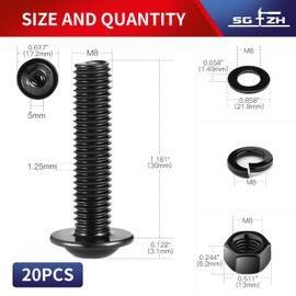 M8 x 30mm Flanged Button Head Socket Cap Screws Bolts, Nuts, Flat & Lock Washers, 20Pcs 18-8 (304) Stainless Steel, Fully Threaded, Black Oxide by SG TZH (with Hex Spanner)