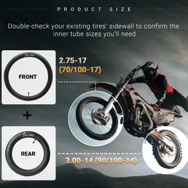 (2-Pack) 2.75-17（70/100-17） Front and 3.00-14（90/100-14） Rear Inner Tube for Dirt Bike Tires - Compatible with Honda Trail, Baja Motorsports, 110cc, 125cc, and 140cc Off-Road Bikes and More