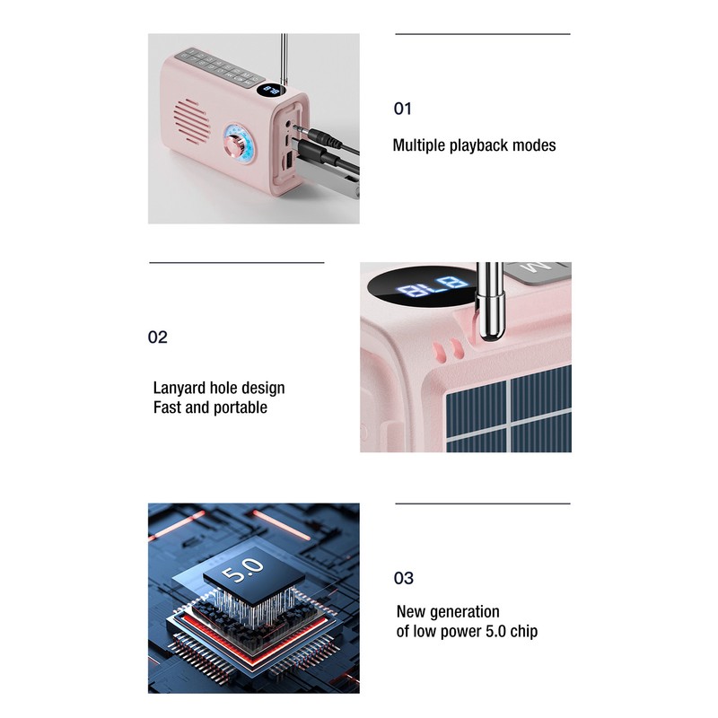 Miniature Bluetooth Speaker Portable Bluetooth Radio Solar Powered Wireless Speakers