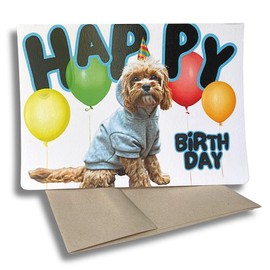 Fava Bean Productions Happy Birthday Card with Dogs, Cavapoo Card (1 Premium Card, 5x7 inches, Blank Inside) Dog Themed Birthday Card, Happy Birthday from Dog, Cute Cavoodle Birthday Card - 355