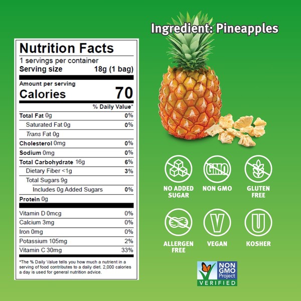 Crispy Green Crispy Green Natural Freeze-Dried Fruit, Pineapple Single-Serve, No