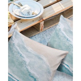 LOVE HOME DAY Watercolor Blue White Wave Ripple Ocean Beach Outdoor Pillow Covers Set of 2,Decorative Waterproof Throw Pillow Case, Coastal Landscape Cotton Linen Soft Cozy Cushion Pillowcases