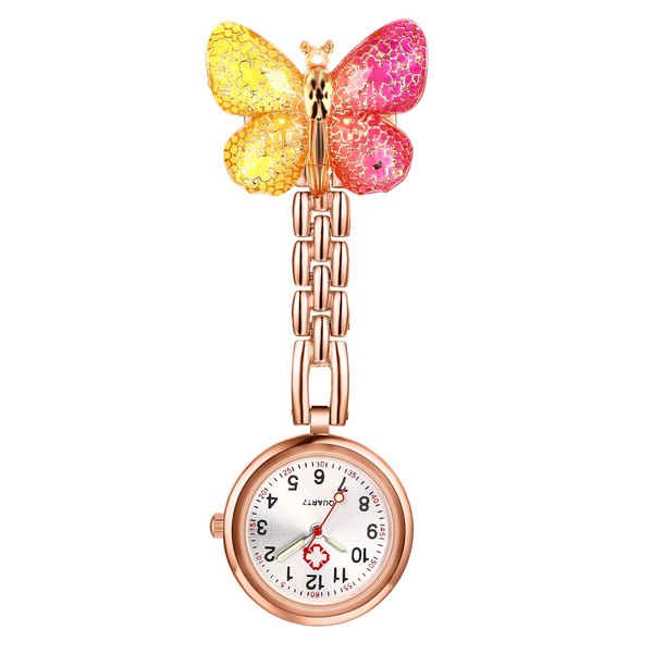 1-5 Pack Women Butterfly Brooch Nurse Watch Pin-On with Secondhand