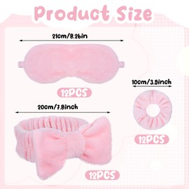 CIATBYYJ 36Pcs Spa Party Supplies for Girls - Sleepover Party Supplies for Girls with 12 Pink Headbands, 12 Plush Sleep Eye Masks, 12Pcs Velvet Scrunchies for Sleepover Slumber Partys Favors Gift