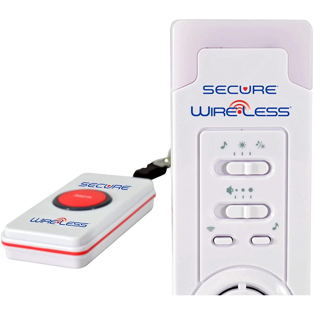 Secure SWCB-1S Wireless Slimline Pager + 1 Nurse Call Button - Patient SOS Help Pendant Call Button and Caregiver Pager Nurse Alert System - 500+ Ft Range … (1 Transmitter Set)