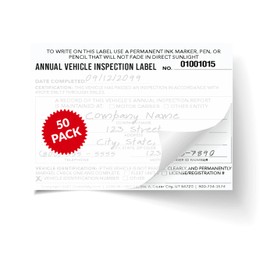 Annual Inspection Stickers for Vehicle by GOTSAFETY – Interior Vehicle Inspection 2-Ply Sticker - White Self Laminating Inspection Label - 5" x 4" Large Pack – 50 per Pack