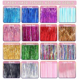 Braiding Hair Fairy Hair Tinsel Kit for Girls: 16 Colors Tinsel Hair Extensions - Glitter Hair Tinsel Heat Resistant Accessories for Women Kids (43 Inch 3900 strands) SIZE-BH-A5