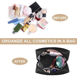 Small Makeup Bag MAANGE Travel Cosmetic Bag Makeup Pouch PU Leather Make up Bag Portable Versatile Zipper Make up Bag for Women (Black)