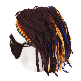 Bohue Men’s Knit Beard Hats Wig Beanie Hat Adult Creative Beanie Hairstyle Accessories Funny Prop Facemask Cap for Party Cosplay Brown