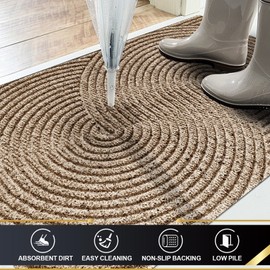 Bilimili Door Mat Indoor Outdoor Front Door Entrance, Water, Stain and Dirt Resisitant Doormat, Low-Pile Non-Slip Sturdy Welcome Mats, 24"×35", Khaki (Spiral Pattern)