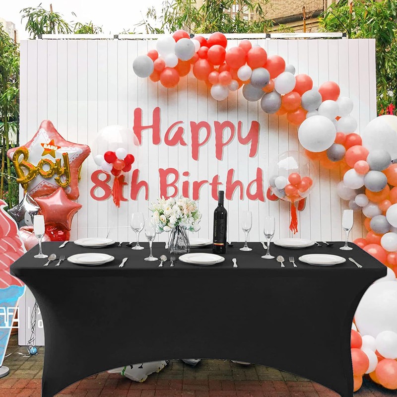 Black Stretch 6 Feet Table Cover Durable Elastic Tablecloth for