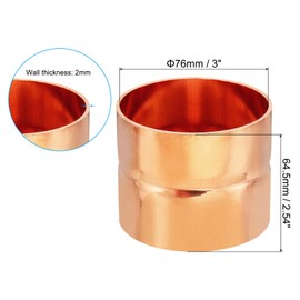 PATIKIL 3" ID Copper Coupling Fitting Rolled Tube Stop Straight Pipe Fitting Welding Joint for HVAC AC Plumbing Refrigeration Equipment