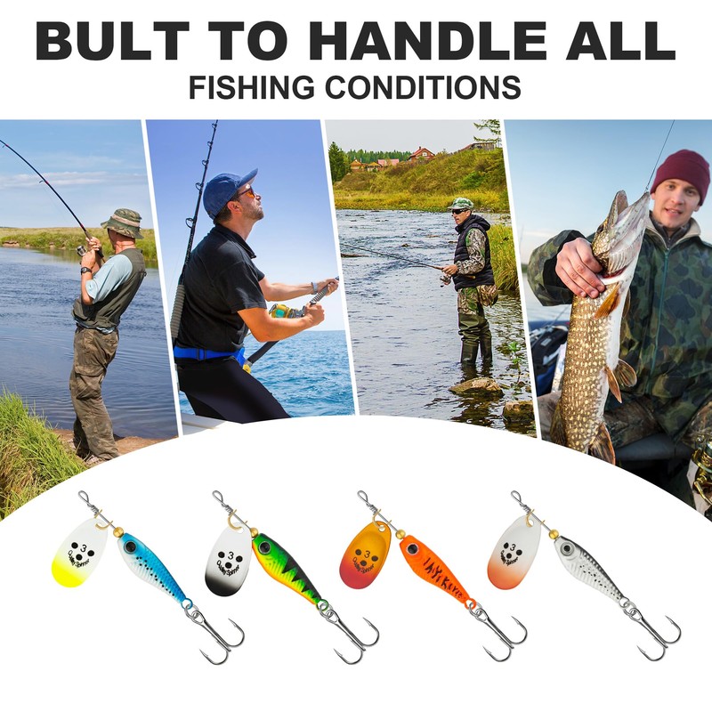 Bombrooster Fish Shape Spinner Baits with Treble Hooks, Wide Blades
